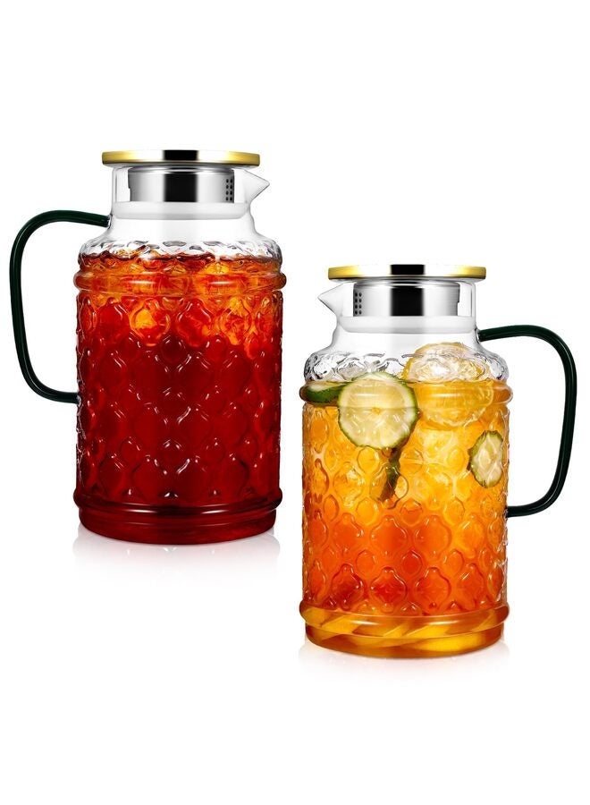 2 PCS Square Glass Pitcher, 1.8L Square Glass with Lid and Handle for Fridge, Iced Tea and Coffee Carafe Beverage Serveware, Heat Resistant Borosilicate Water Jug for Hot/Cold Drinks and Milk - Image 1
