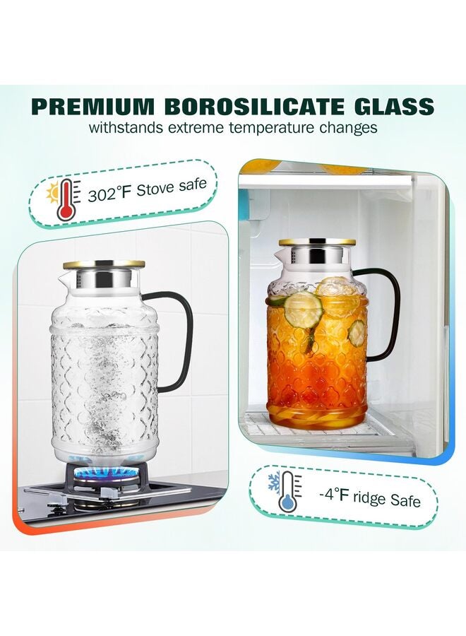 2 PCS Square Glass Pitcher, 1.8L Square Glass with Lid and Handle for Fridge, Iced Tea and Coffee Carafe Beverage Serveware, Heat Resistant Borosilicate Water Jug for Hot/Cold Drinks and Milk - Image 3