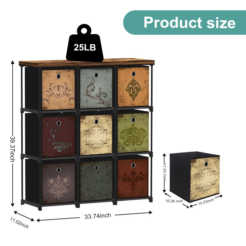 VASICAR Fabric Dresser with 9 Drawers, DIY Cube Organizer for Closet, Storage Drawer Unit Chest of Drawers for Bedroom, Living Room, Hallway, Dorm, Pattern - Image 3
