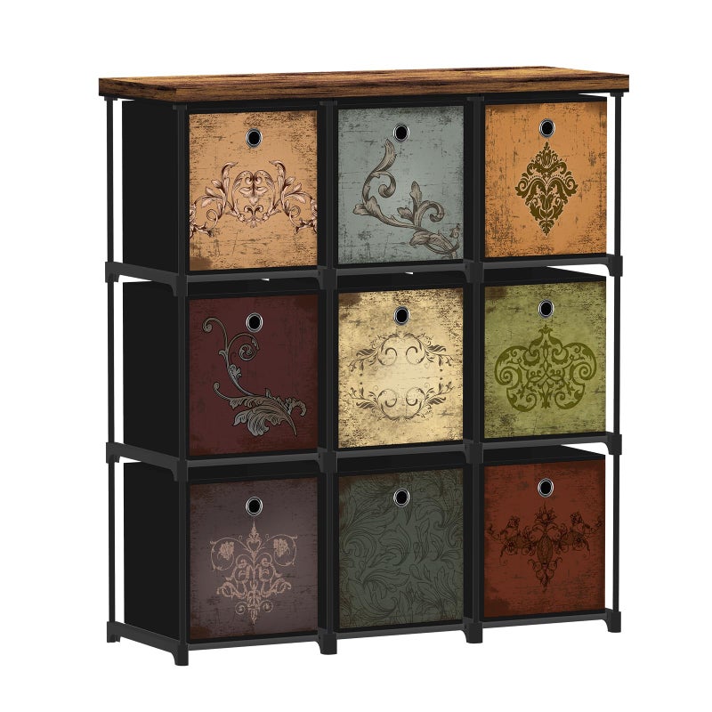 VASICAR Fabric Dresser with 9 Drawers, DIY Cube Organizer for Closet, Storage Drawer Unit Chest of Drawers for Bedroom, Living Room, Hallway, Dorm, Pattern - Image 1