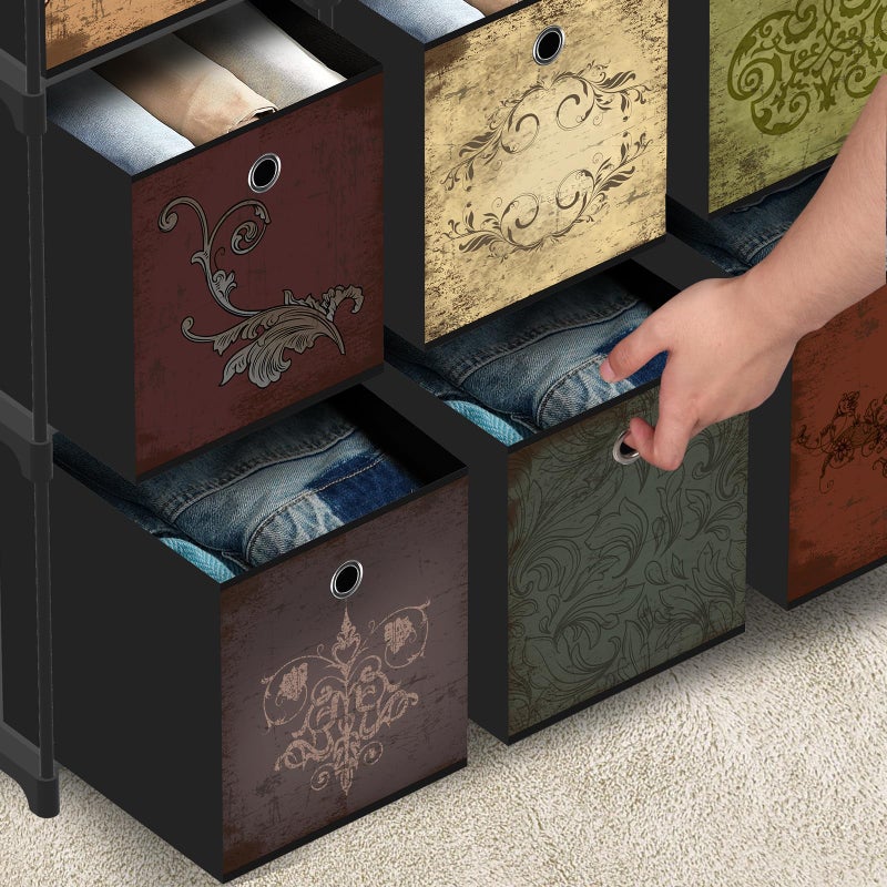VASICAR Fabric Dresser with 9 Drawers, DIY Cube Organizer for Closet, Storage Drawer Unit Chest of Drawers for Bedroom, Living Room, Hallway, Dorm, Pattern - Image 4