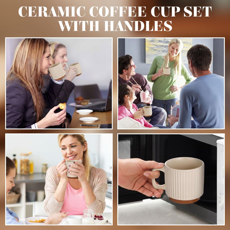 Ferrochef 6 Set Ceramic Coffee Mugs with Spoons Set, Beige Textured Ceramic Mugs with Handle, Dishwasher Microwave Safe, Aesthetic Tea Mug for Home Office, Coffee Lover Gift - Image 5