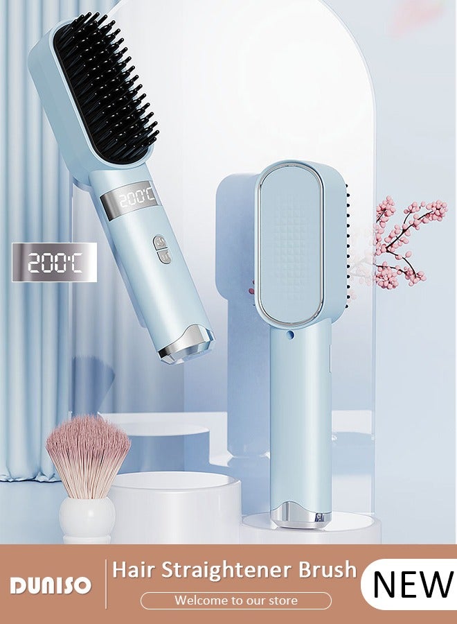 DUNISO Rechargeable Hair Straightener Brush,Portable Straightener Brush for Type-c Charging, Ergonomic Design Hair Straightener Comb, Lightweight Anti-Scald Straightener with 4 Temp Settings for Home and Travel - Image 1