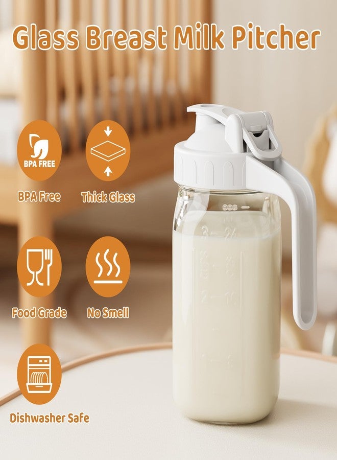 OneDream Breast Milk Pitcher, Mason Jar 32 oz, Heavy Duty Wide Mouth Jar with White Flip Cap Lid and Pour Spout, Airtight Seal for Freshness and Convenience, Formula Pitcher Great for Cold Beverages - Image 5