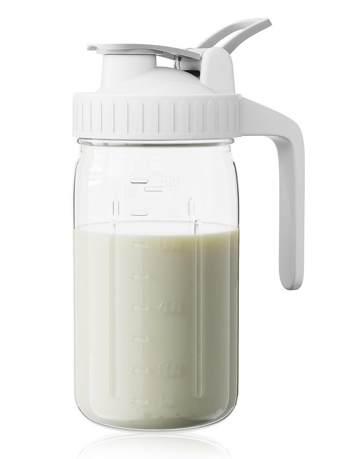 OneDream Breast Milk Pitcher, Mason Jar 32 oz, Heavy Duty Wide Mouth Jar with White Flip Cap Lid and Pour Spout, Airtight Seal for Freshness and Convenience, Formula Pitcher Great for Cold Beverages - Image 1