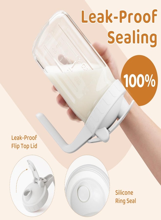 OneDream Breast Milk Pitcher, Mason Jar 32 oz, Heavy Duty Wide Mouth Jar with White Flip Cap Lid and Pour Spout, Airtight Seal for Freshness and Convenience, Formula Pitcher Great for Cold Beverages - Image 4