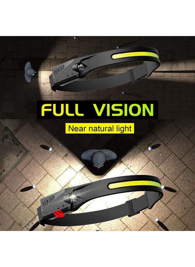 SHOPI - COB LED Headlamp USB Rechargeable, Hands Free Ultra-Low Profile, 6000 High Lumen, 5 Modes, 270° Illumination Wide-Beam LED Motion Sensor Headlamp, Great for Running, Cycling, Camping - Image 1
