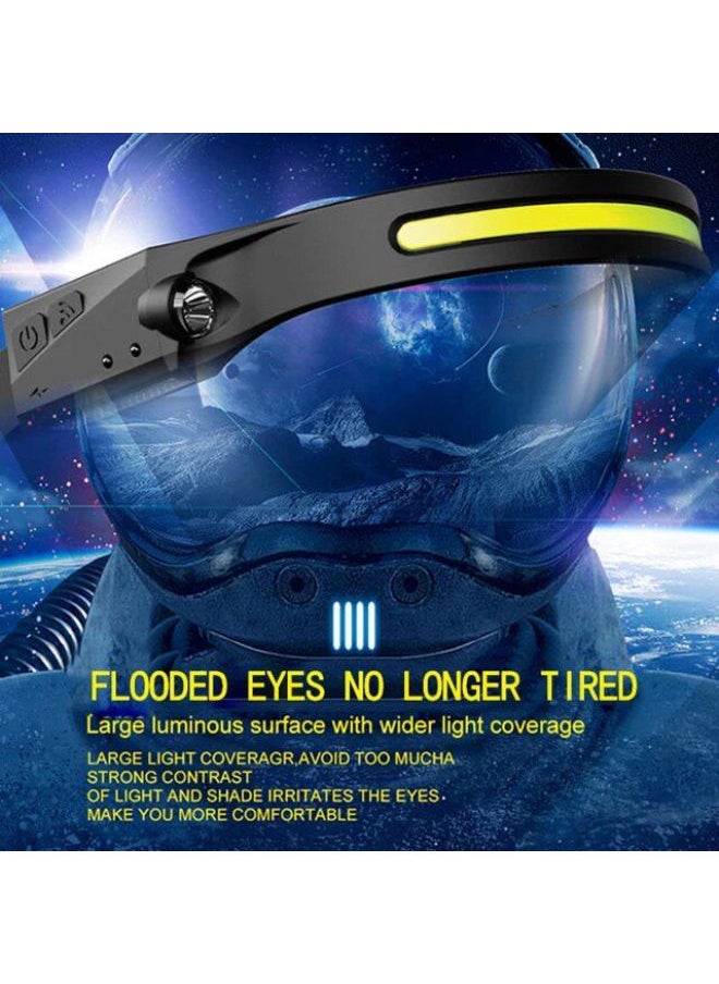 SHOPI - COB LED Headlamp USB Rechargeable, Hands Free Ultra-Low Profile, 6000 High Lumen, 5 Modes, 270° Illumination Wide-Beam LED Motion Sensor Headlamp, Great for Running, Cycling, Camping - Image 1