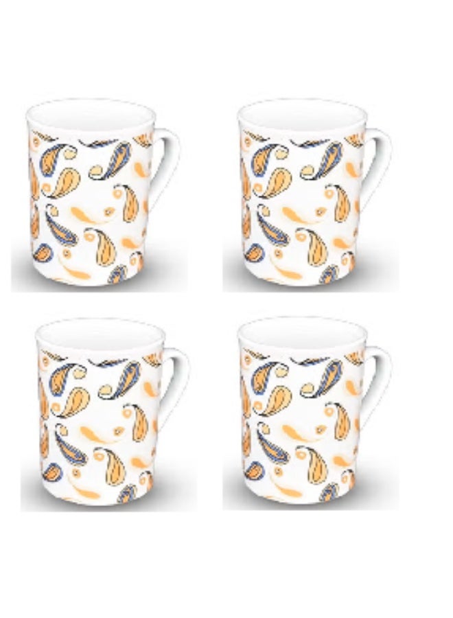 LTR Pack of 4 Printed Ceramic Coffee Mugs – White & Yellow Tea and Coffee Cups, Durable Ceramic Drinkware for Home & Office - Image 2