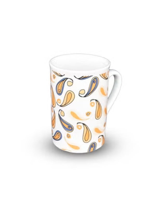 LTR Pack of 4 Printed Ceramic Coffee Mugs – White & Yellow Tea and Coffee Cups, Durable Ceramic Drinkware for Home & Office - Image 1