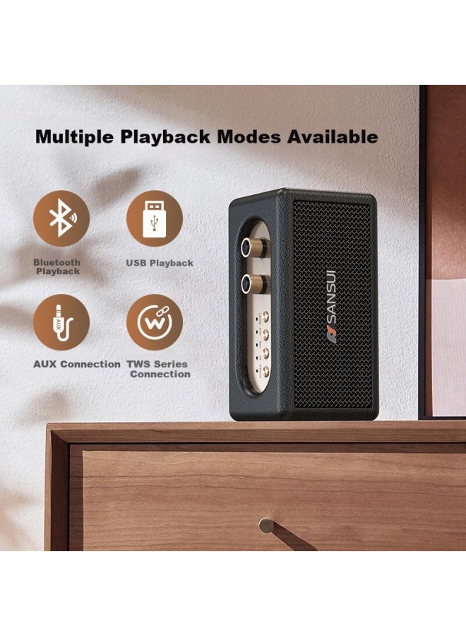 Sansui مكبر صوت بلوتوث لاسلكي عالي الجودة Q3 مع مضخم صوت، صوت محيطي ستيريو، مكبر صوت ميني محمول لسطح المكتب، مشغل موسيقى بحجم كبير للاستخدام المنزلي، أسود - Image 3