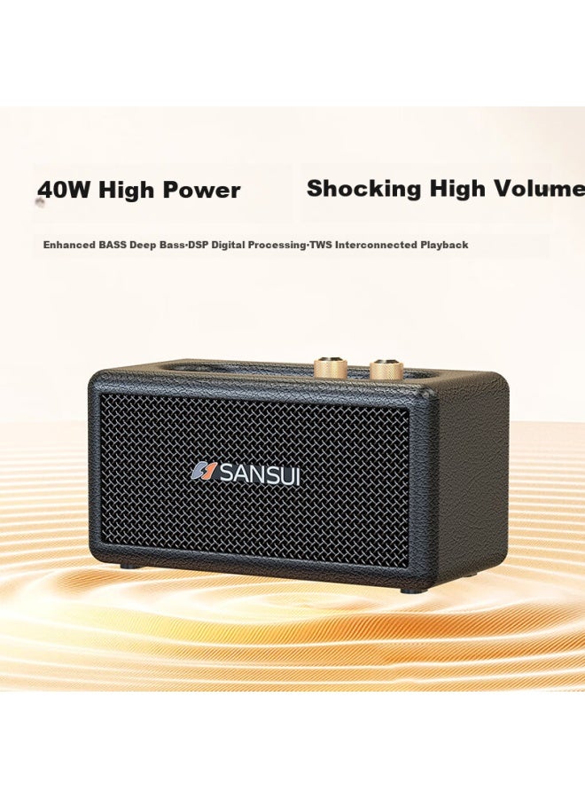 Sansui مكبر صوت بلوتوث لاسلكي عالي الجودة Q3 مع مضخم صوت، صوت محيطي ستيريو، مكبر صوت ميني محمول لسطح المكتب، مشغل موسيقى بحجم كبير للاستخدام المنزلي، أسود - Image 1
