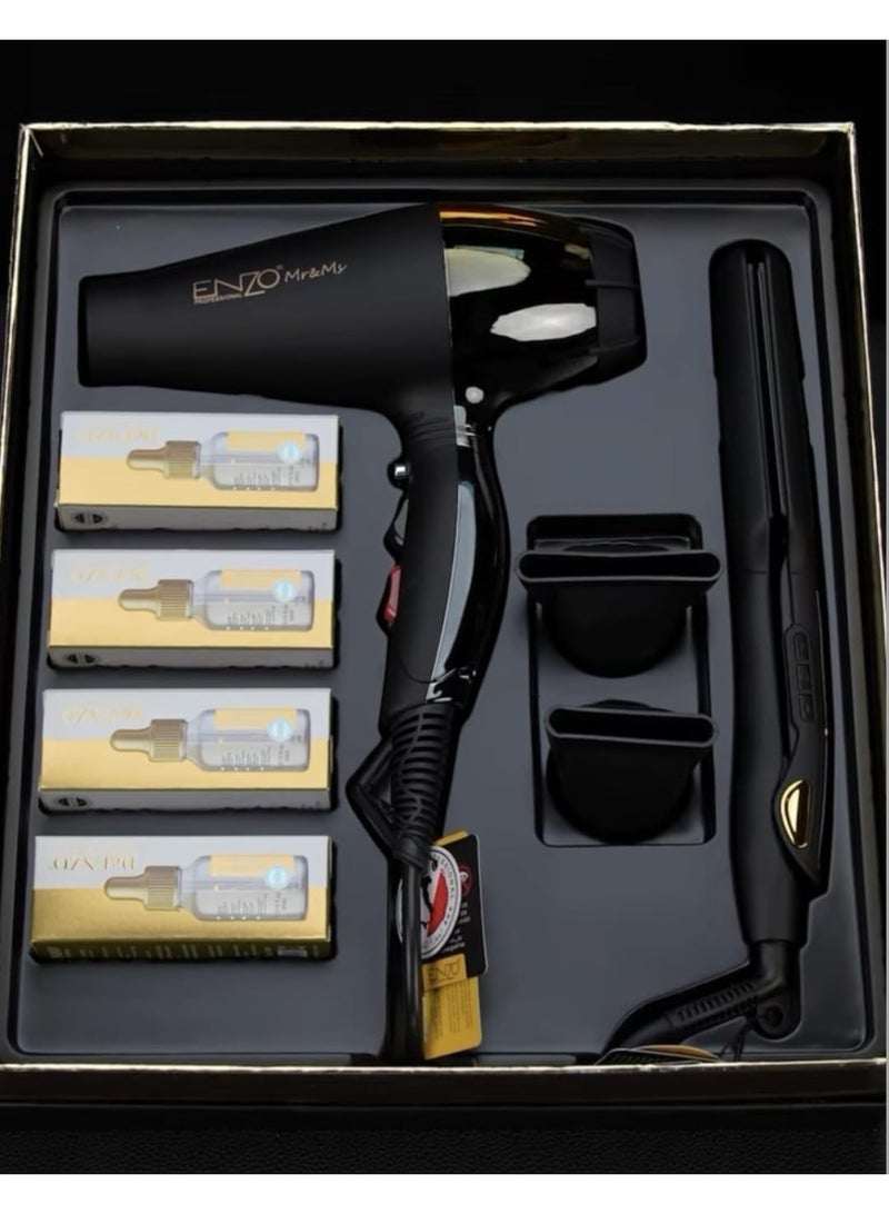 ENZO Professional EN-3960 Ionic Hair Dryer + Tourmaline Straightener + 4 Nourishing Hair Serums – Professional Styling Kit, Gift Box Included - Intl Version - Image 3