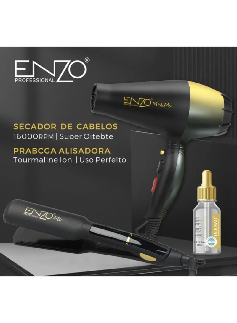 ENZO Professional EN-3960 Ionic Hair Dryer + Tourmaline Straightener + 4 Nourishing Hair Serums – Professional Styling Kit, Gift Box Included - Intl Version - Image 4