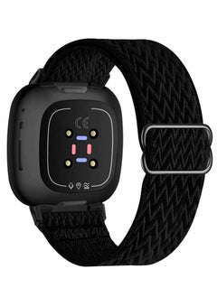 KASTWAVE Elastic Strap Compatible with Fitbit Versa 3/ Fitbit Sense Strap,Adjustable Nylon Sports Straps for Women Men,Breathable Replacement Wristband,Black  - Image 1