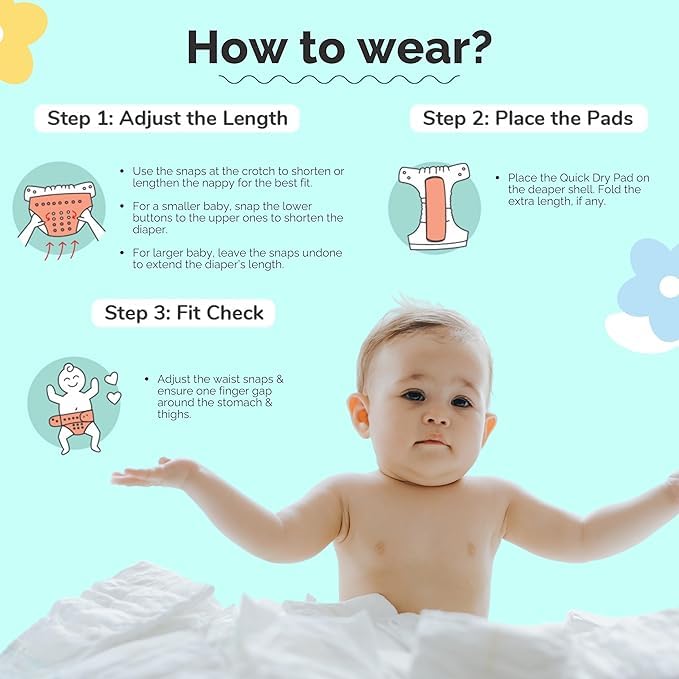 Noniu Leakage-proof cloth diapers for babies | High absorbent Reusable Cloth Diapers with Inserts – Adjustable | Washable & Reusable Baby Diaper Pack of 1 (Assorted Prints) - Image 3
