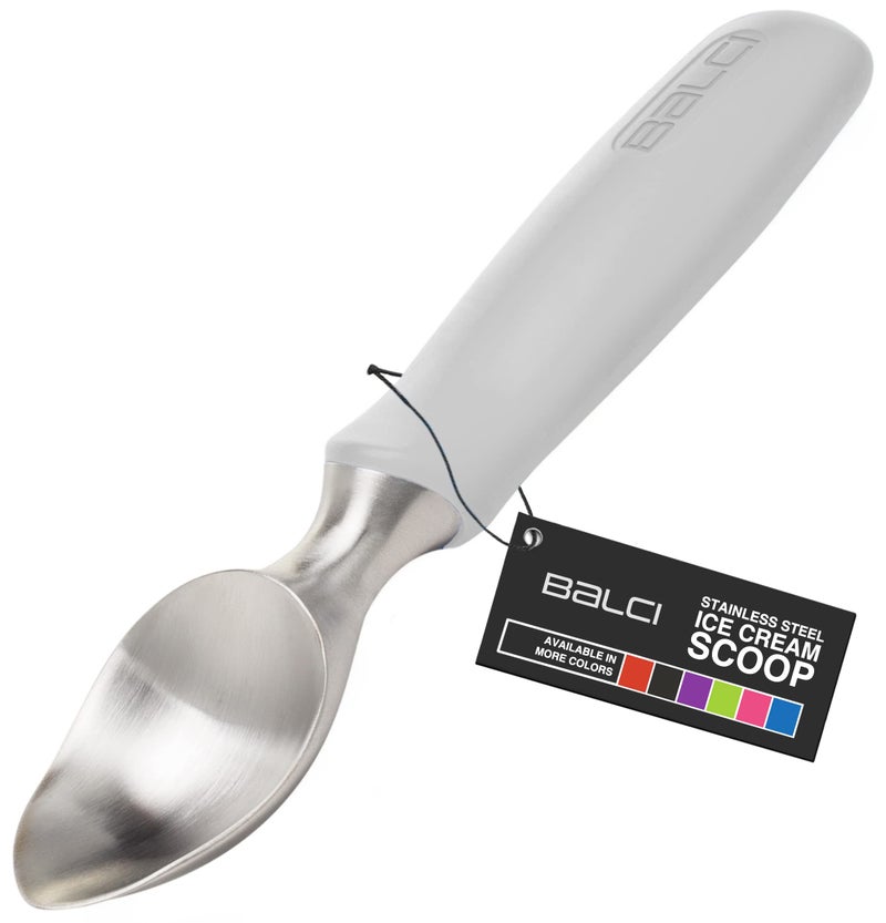 BALCI Ice Cream Scoop - Heavy Duty Stainless Steel Icecream Scooper With Non-Slip Rubber Grip - Professional Metal Ice-Cream Spade - Dishwasher Safe – Grey - Image 1