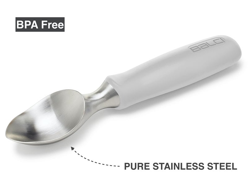 BALCI Ice Cream Scoop - Heavy Duty Stainless Steel Icecream Scooper With Non-Slip Rubber Grip - Professional Metal Ice-Cream Spade - Dishwasher Safe – Grey - Image 4