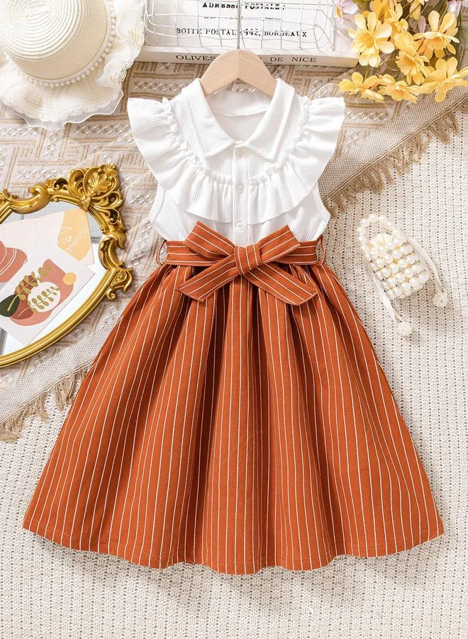 Take Two Girls Striped Sleeveless A-Line Dress with Bow Detail