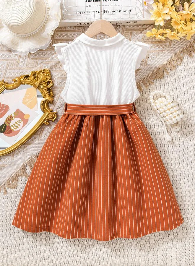 Take Two Girls Striped Sleeveless A-Line Dress with Bow Detail