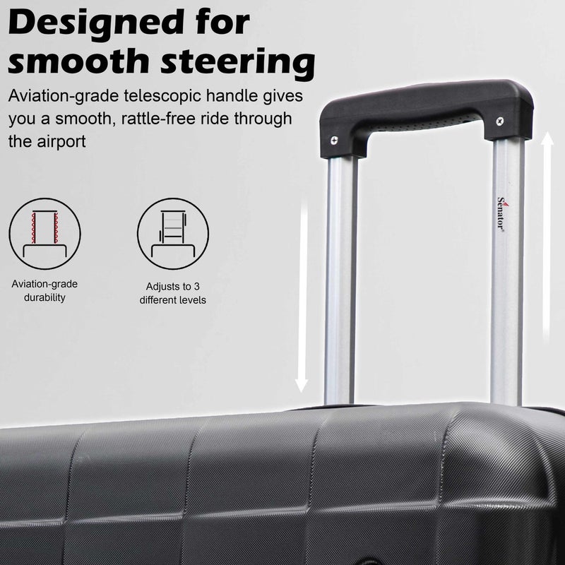SENATOR Hard Case Travel Bag Trolley Luggage Set of 4 ABS Lightweight Suitcase with 4 Spinner Wheels,  A207, Black - Image 4