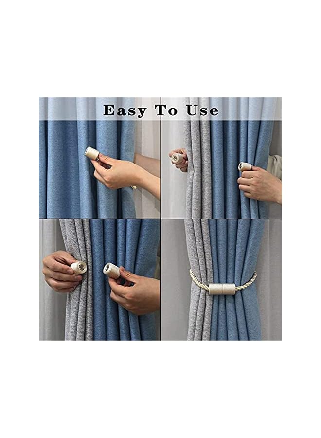 The Bros Curtain Tiebacks, 2 Pack Beige Strong Magnetic Curtain Tiebacks Outdoor Elegant Decorative Tie Backs Modern Rope Tiebacks for Drapes Window Curtain Holdbacks for Draperies - Image 2
