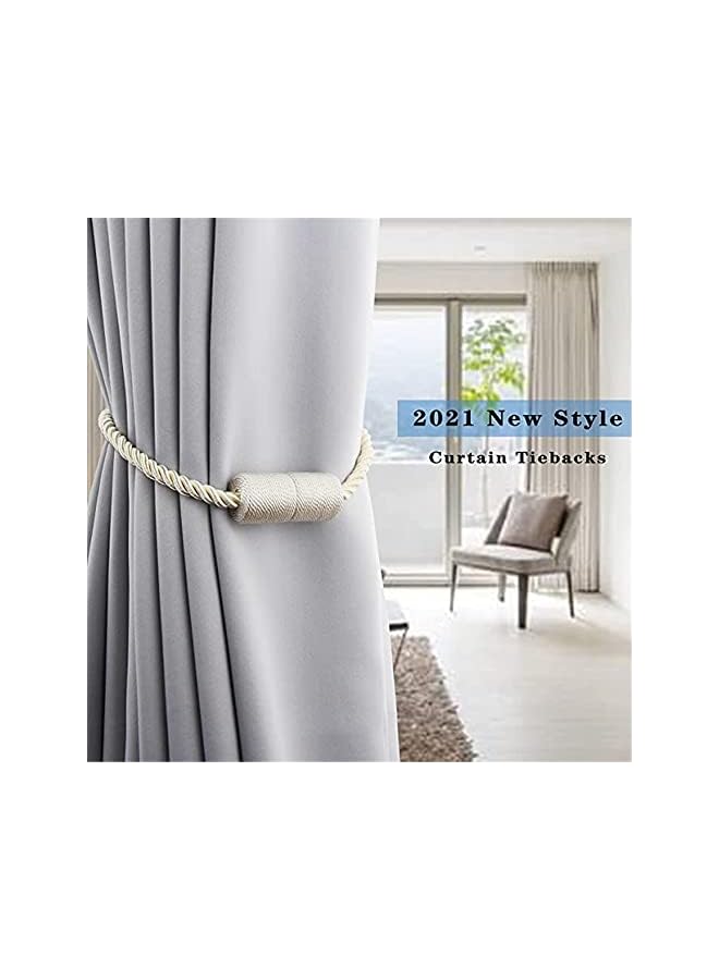 The Bros Curtain Tiebacks, 2 Pack Beige Strong Magnetic Curtain Tiebacks Outdoor Elegant Decorative Tie Backs Modern Rope Tiebacks for Drapes Window Curtain Holdbacks for Draperies - Image 4