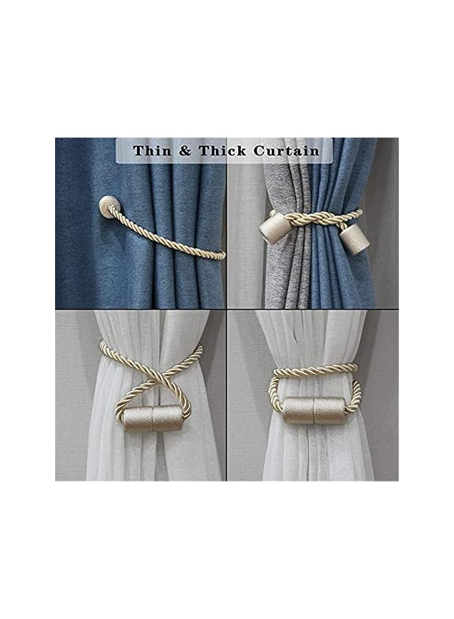 The Bros Curtain Tiebacks, 2 Pack Beige Strong Magnetic Curtain Tiebacks Outdoor Elegant Decorative Tie Backs Modern Rope Tiebacks for Drapes Window Curtain Holdbacks for Draperies - Image 3