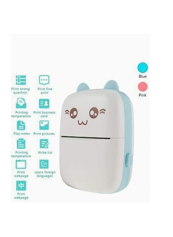 Mini Thermal Pocket Printer Wireless Text Black and White Photo Printer Paper Portable Printer Suitable for Mobile Phones That Support Bluetooth Blue