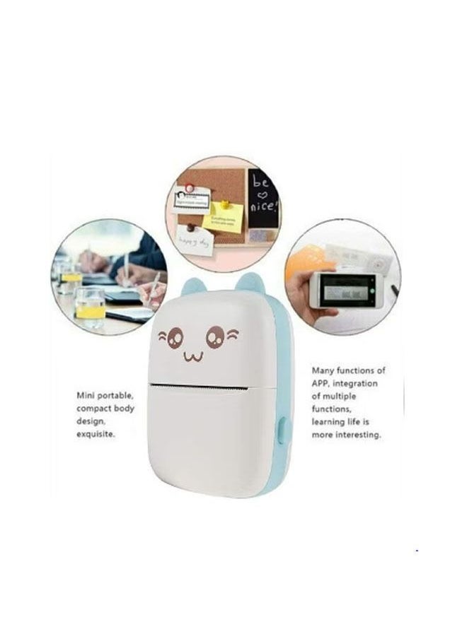Mini Thermal Pocket Printer Wireless Text Black and White Photo Printer Paper Portable Printer Suitable for Mobile Phones That Support Bluetooth Blue