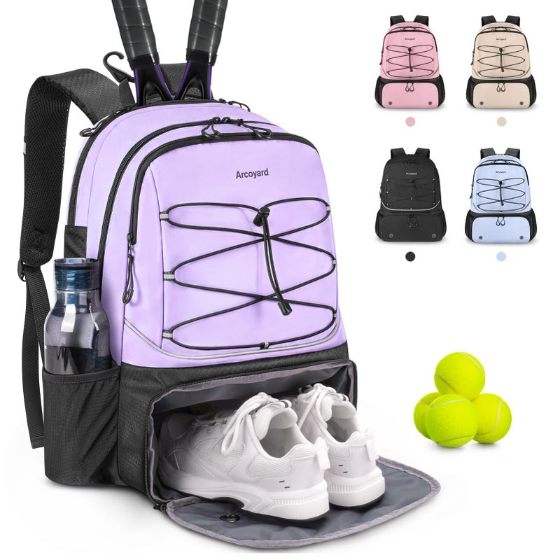Arcoyard Large Tennis Bag for Women Ventilated Shoe Compartment Insulated Pocket Holds 2 TennisPickleball Rackets Balls Purple - Image 2