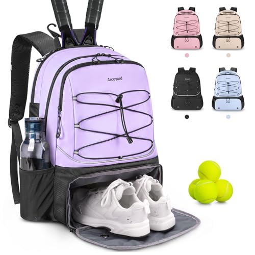 Arcoyard Large Tennis Bag for Women Ventilated Shoe Compartment Insulated Pocket Holds 2 TennisPickleball Rackets Balls Purple - Image 1