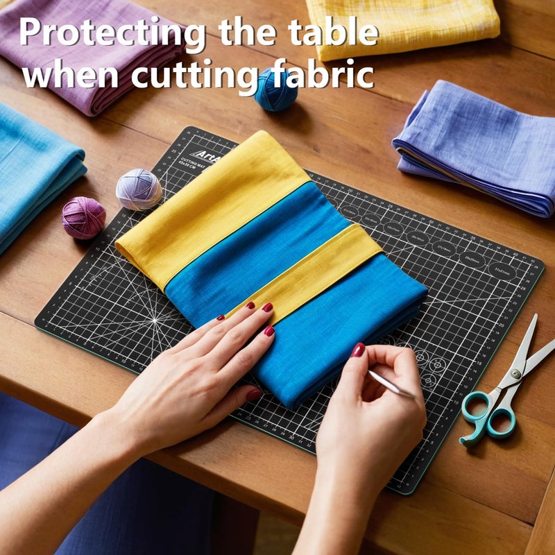 ArtAt Self Healing Cutting Mat: 12inch x 18inch Double Sided 5-Ply Fabric Cutting Mat for Sewing, Quilting & Arts & Crafts - Gridded Rotary Cutting Board Mat in Green/Black. - Image 2