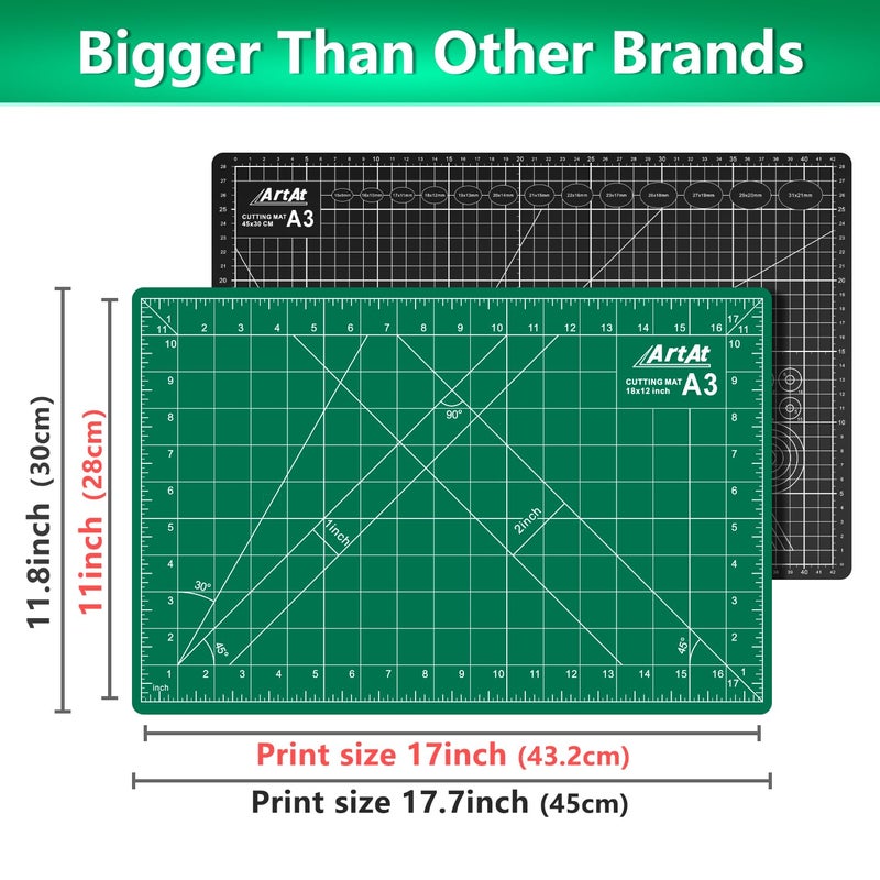 ArtAt Self Healing Cutting Mat: 12inch x 18inch Double Sided 5-Ply Fabric Cutting Mat for Sewing, Quilting & Arts & Crafts - Gridded Rotary Cutting Board Mat in Green/Black. - Image 3