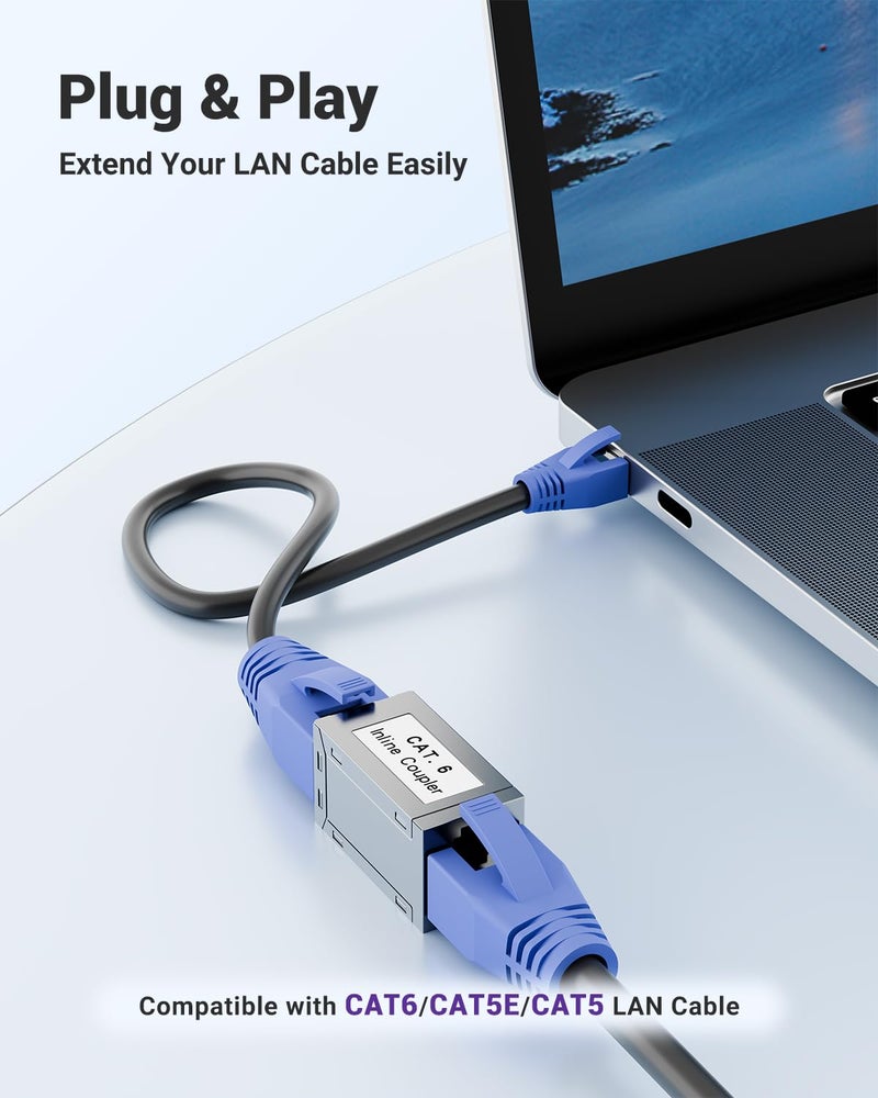 VCELINK RJ45 Coupler Shielded, Ethernet Cable Extender CAT6/CAT5E/CAT5 Inline Coupler PoE Female to Female Connector in Silver, 5-Pack - Image 4