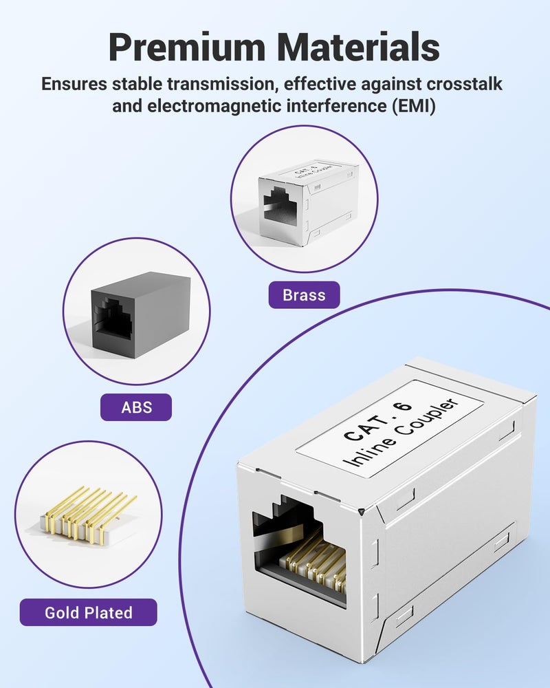 VCELINK RJ45 Coupler Shielded, Ethernet Cable Extender CAT6/CAT5E/CAT5 Inline Coupler PoE Female to Female Connector in Silver, 5-Pack - Image 3