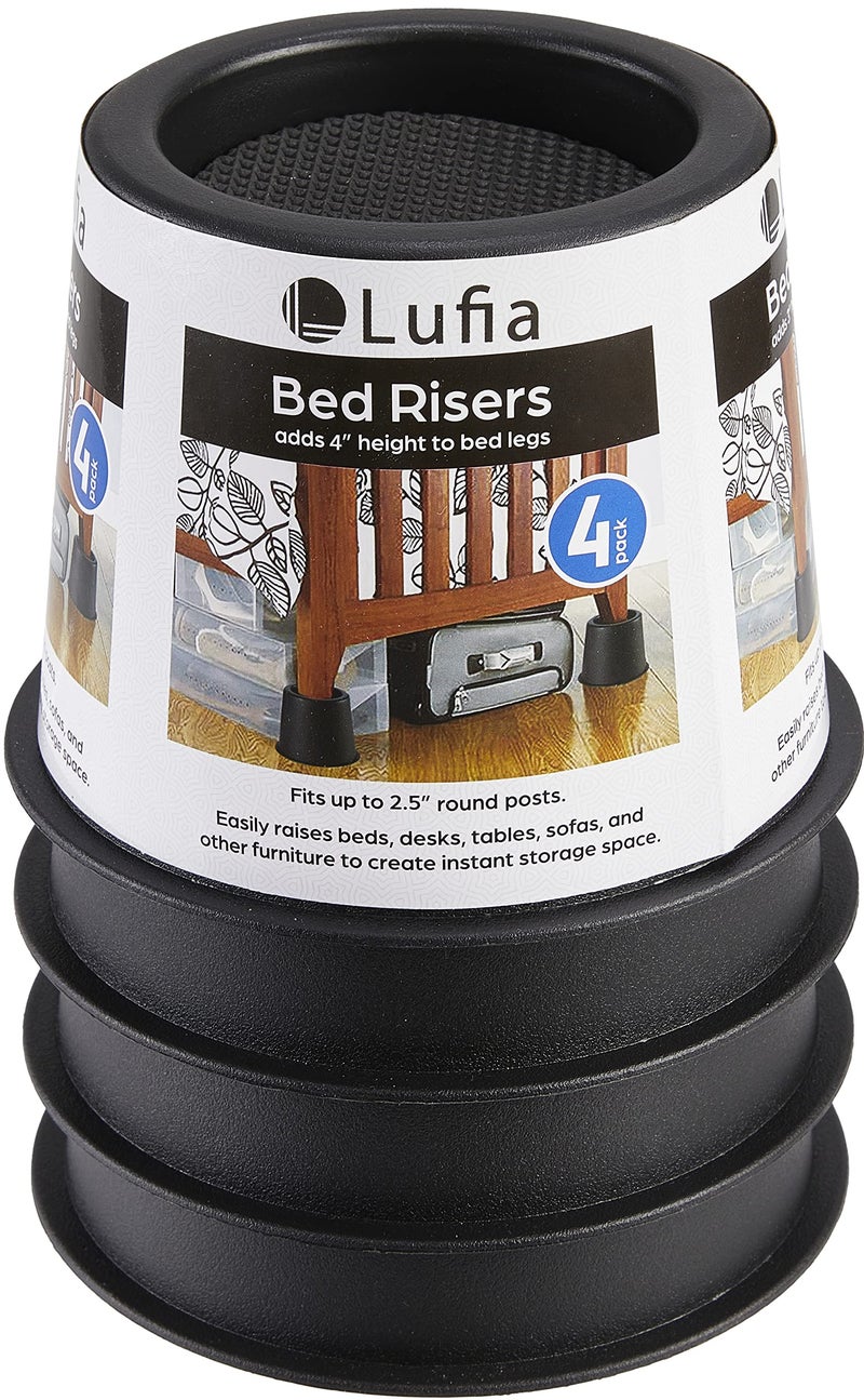 Lufia Lufia Bed Risers 4 inch Heavy Duty Bed Furniture Risers with NonSlip Pad Ideal for Bed Sofa Table Chair or Desk Set of 4 Black 