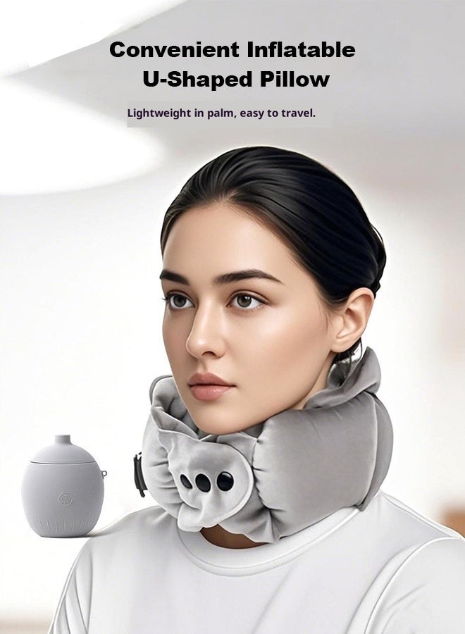 وسادة رقبة سفر على شكل U قابلة للنفخ محمولة خفيفة 60 جرام مع مضخة هواء مريحة ذات نسيج بارد - Image 3