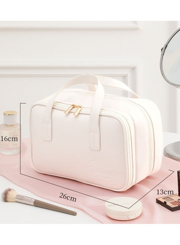 عام إكسسوارات سفر - حقيبة مكياج للنساء، حقيبة مستحضرات تجميل كبيرة السعة، جلد PU محمول، منظم مكياج مقاوم للماء مع مقبض، حقيبة مستلزمات سفر أنيقة، هدية رائعة لها - Image 2