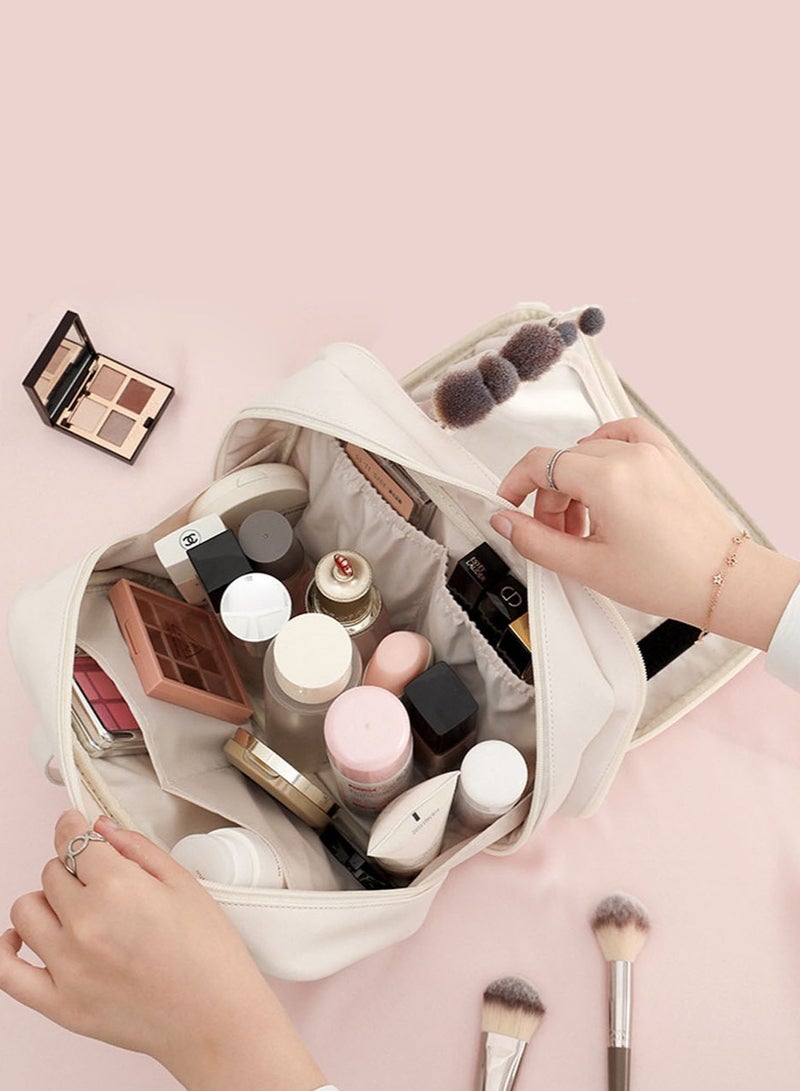 عام إكسسوارات سفر - حقيبة مكياج للنساء، حقيبة مستحضرات تجميل كبيرة السعة، جلد PU محمول، منظم مكياج مقاوم للماء مع مقبض، حقيبة مستلزمات سفر أنيقة، هدية رائعة لها - Image 4
