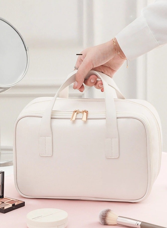 عام إكسسوارات سفر - حقيبة مكياج للنساء، حقيبة مستحضرات تجميل كبيرة السعة، جلد PU محمول، منظم مكياج مقاوم للماء مع مقبض، حقيبة مستلزمات سفر أنيقة، هدية رائعة لها - Image 5