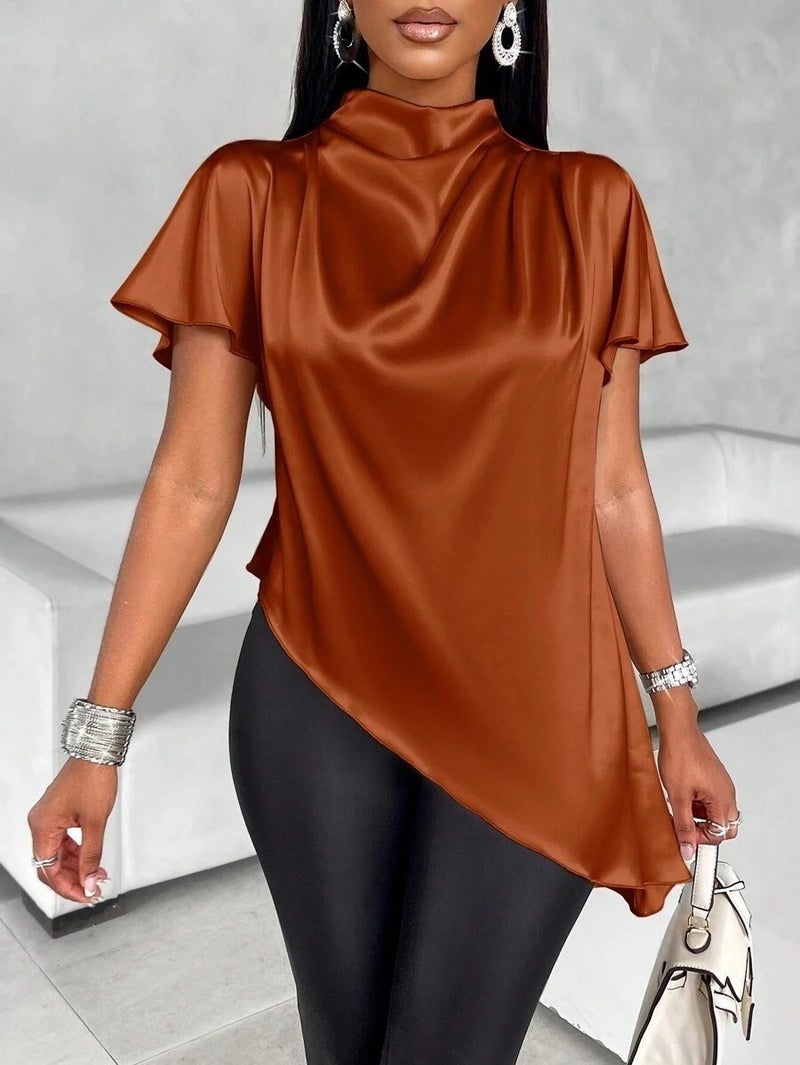 Satin Shirt 2025 Export Asymmetric Hem Shirt Top - Image 1