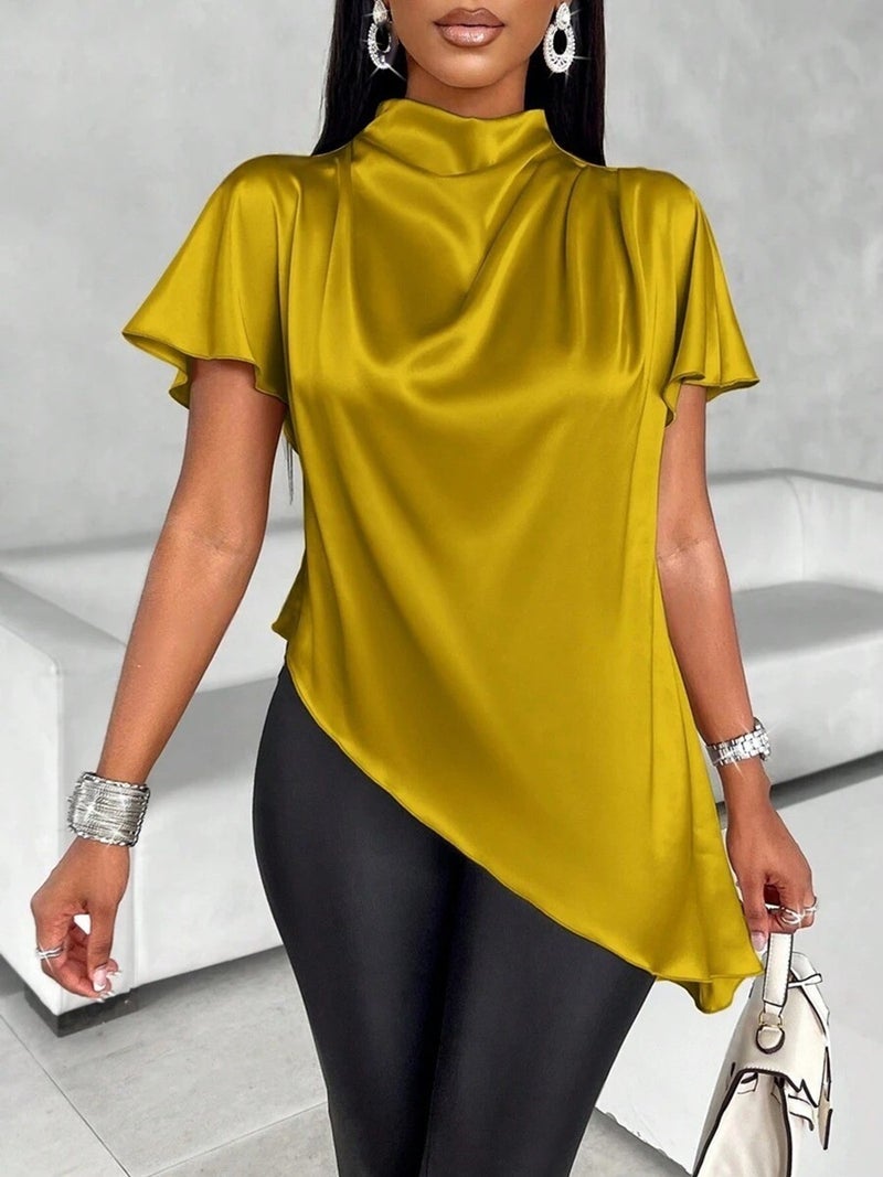 Satin Shirt 2025 Export Asymmetric Hem Shirt Top - Image 3