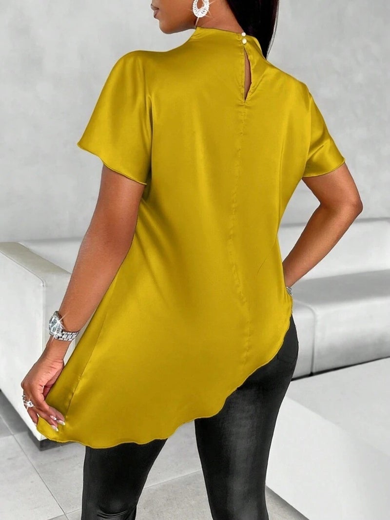 Satin Shirt 2025 Export Asymmetric Hem Shirt Top - Image 5