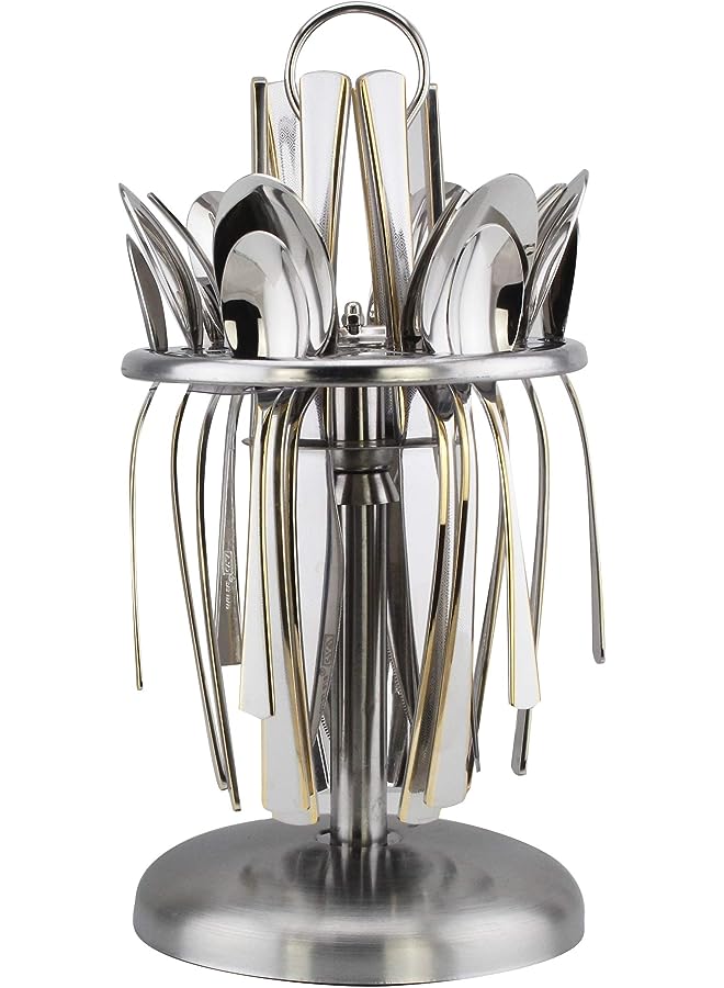 Berger 24 Piece Silverware Flatware Cutlery Set With Round Stand, Stainless Steel Includes 6 Knife, Fork, Tea Spoon, Dinner Mirror Polished, Dishwasher Safe - Image 1