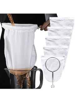 KASTWAVE Ultra Fine Mesh Strainer Bags, Commercial Grade Reusable Food Strainer with Reinforced Frame and Stainless Steel Handle for, Coffee, Milk, Butter, Juices, and Fresh Cheese(5 Packs)  - Image 1