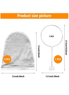 KASTWAVE Ultra Fine Mesh Strainer Bags, Commercial Grade Reusable Food Strainer with Reinforced Frame and Stainless Steel Handle for, Coffee, Milk, Butter, Juices, and Fresh Cheese(5 Packs)  - Image 5