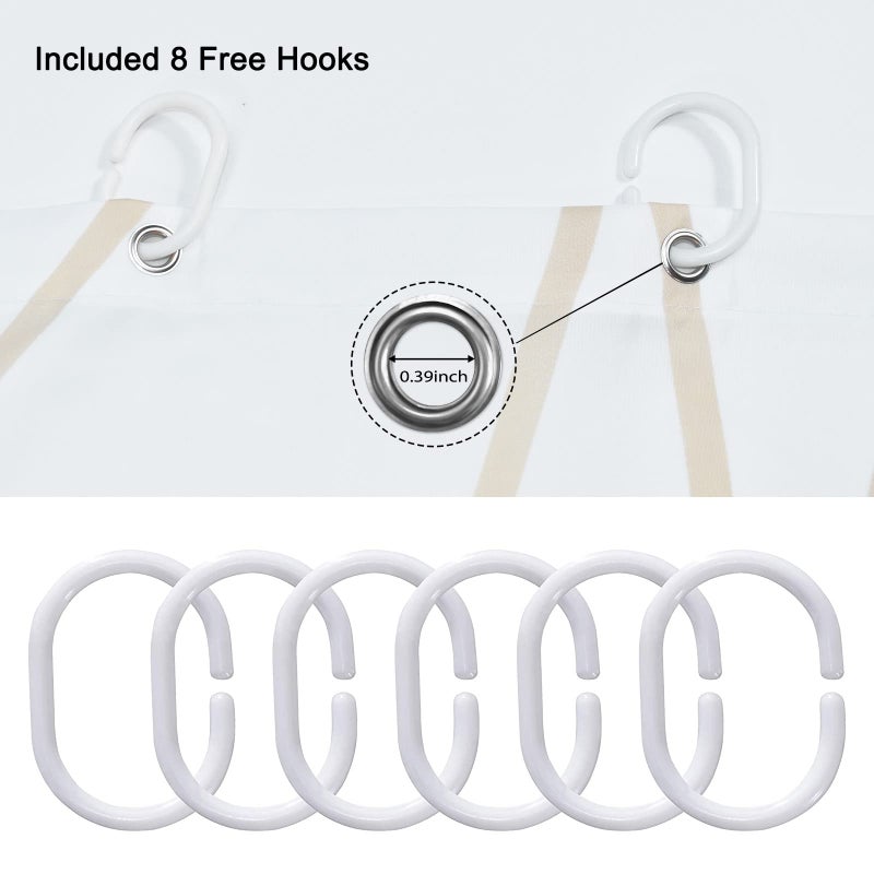 Punkray Beige Khaki Shower Curtain for Bathroom with Hooks  Extra Long Shower Curtain Set Stripe Bath Curtains Decorative White Shower Curtains Weighted Hem Water Repellent Washable  72x72 - Image 5