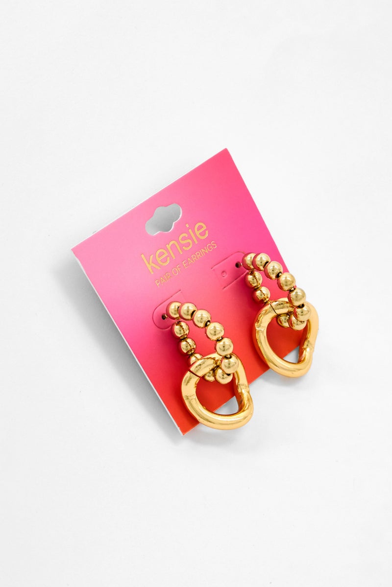 Kensie Women Beaded Hoop Chain Earrings, Gold - Image 1