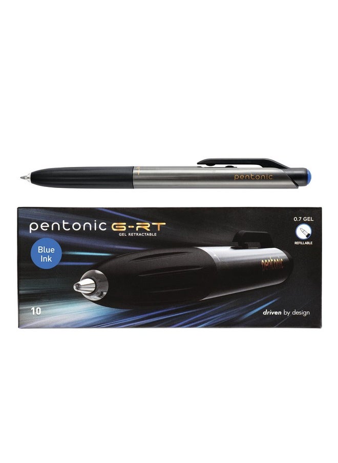 Pentonic Gr-T Retractable Gel Pens, 10 Count, Blue Ink, 0.7 Mm Fine Point, Smooth Writing For Journaling, Note Taking, Office & School (1002361)  - Image 1